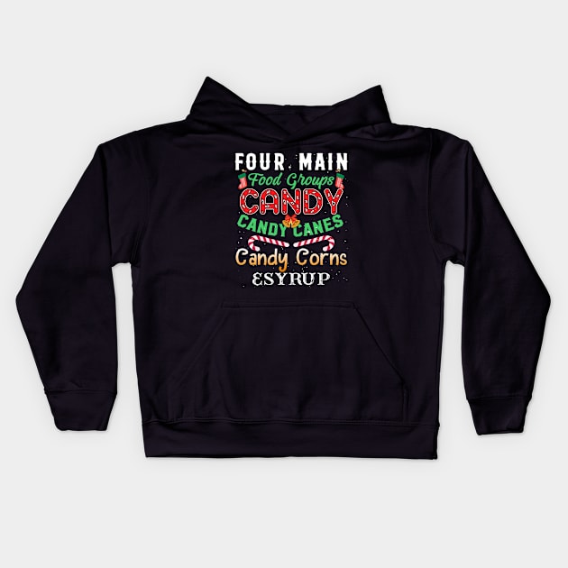 Four Main Food Groups Elf Buddy Christmas Pajama Xmas Kids Hoodie by lenaissac2